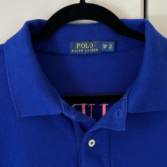 VTG Polo Ralph Lauren Men's 2X Blue Big Pony Polo Shirt Pink Double Pony Logo - Picture 5 of 6